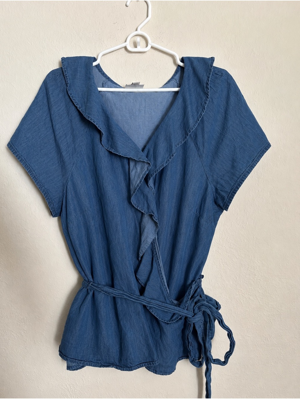 St. John’s Bay Chambray Ruffle Wrap Top 3X